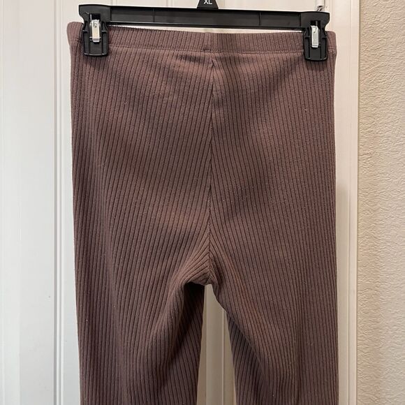 Aerie Kick-It Ribbed Mid Rise Super Flared Pants Brown Womens Size S Pull On - Picture 7 of 11